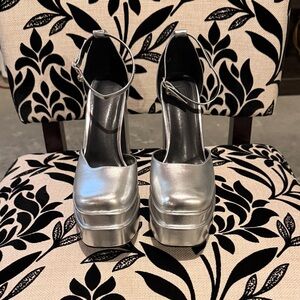 Silver Platform Ankle-Strap Women's Heels